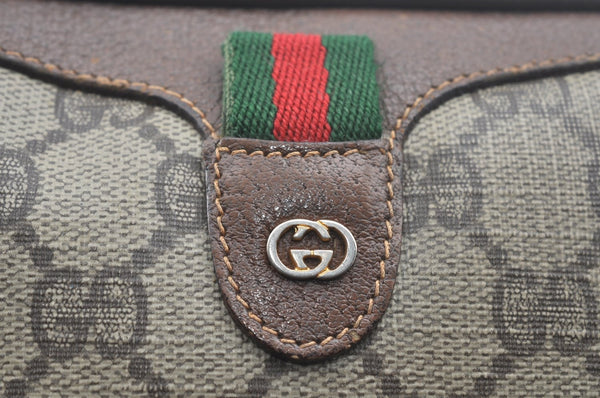 Authentic GUCCI Web Sherry Line Shoulder Cross Bag GG PVC Leather Brown K6556