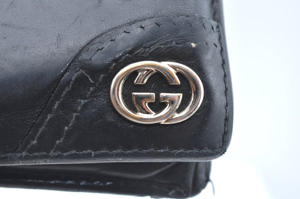 Authentic GUCCI Interlocking G Bifold Wallet Purse Leather 181671 Black K6560