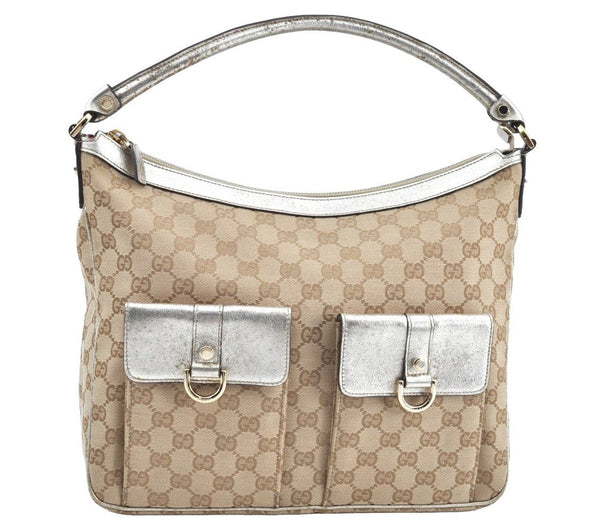 Authentic GUCCI Abbey Shoulder Tote Bag GG Canvas Leather 153025 Beige K6582