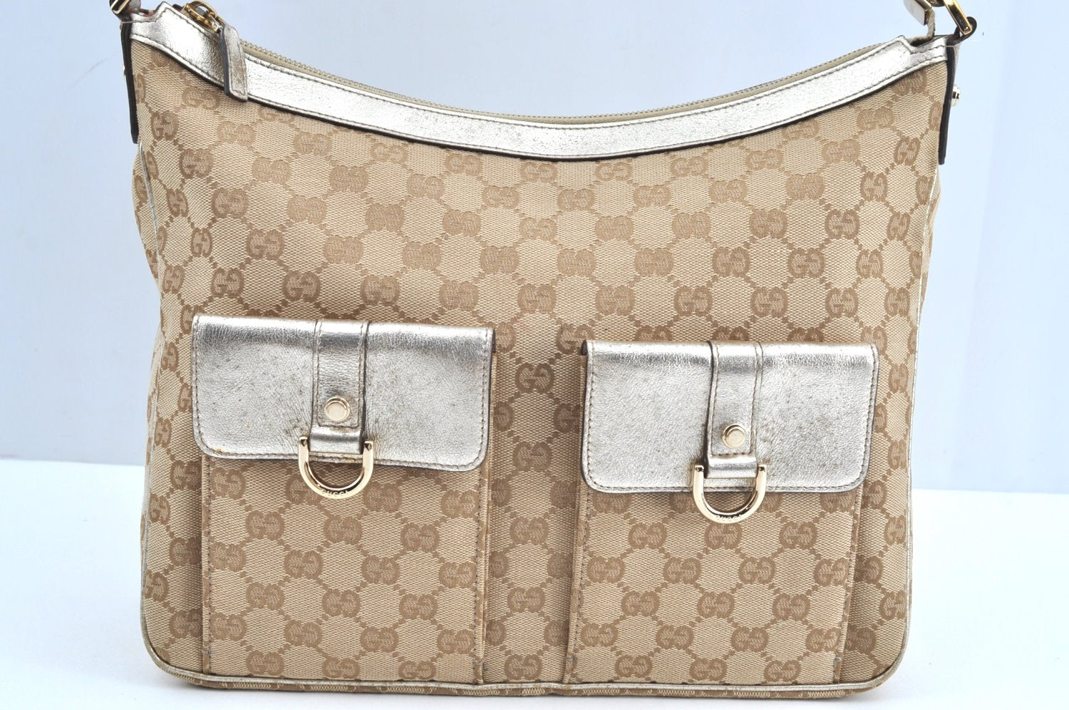 Authentic GUCCI Abbey Shoulder Tote Bag GG Canvas Leather 153025 Beige K6582