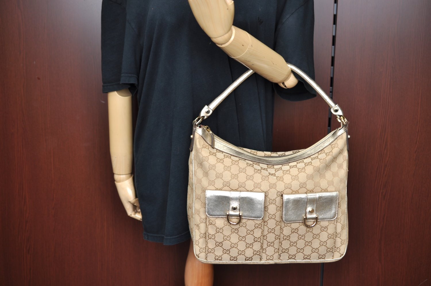 Authentic GUCCI Abbey Shoulder Tote Bag GG Canvas Leather 153025 Beige K6582