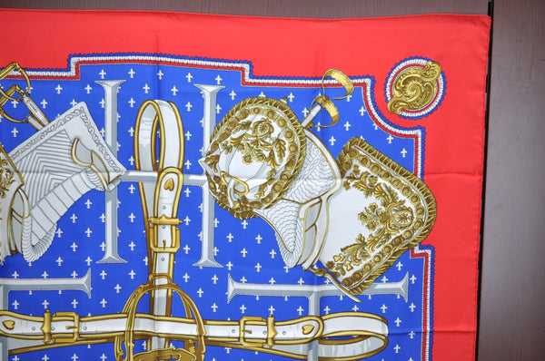 Authentic HERMES Carre 90 Scarf "SELLES A HOUSSE" Silk Red K6596