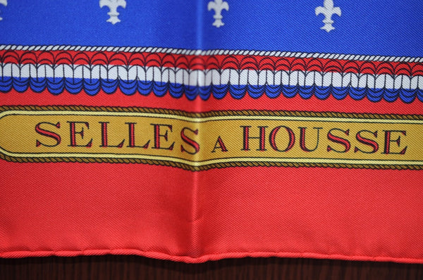 Authentic HERMES Carre 90 Scarf "SELLES A HOUSSE" Silk Red K6596