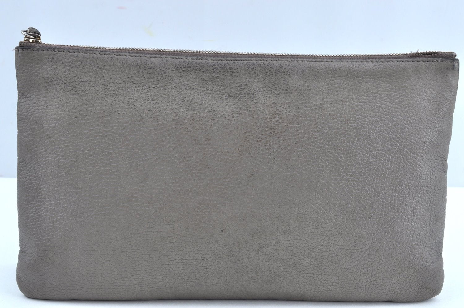 Authentic GUCCI Bamboo Tassel Clutch Hand Bag Purse Leather 449653 Gray K6621