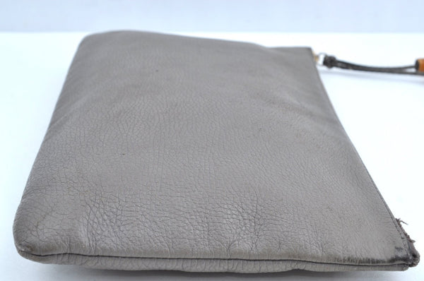 Authentic GUCCI Bamboo Tassel Clutch Hand Bag Purse Leather 449653 Gray K6621