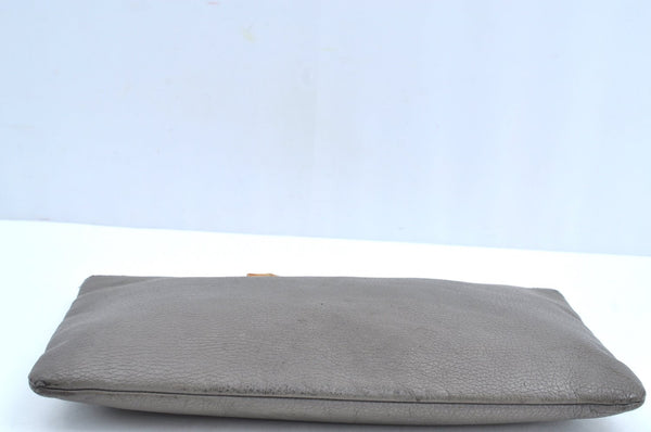 Authentic GUCCI Bamboo Tassel Clutch Hand Bag Purse Leather 449653 Gray K6621