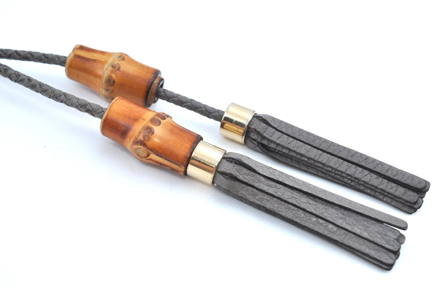 Authentic GUCCI Bamboo Tassel Clutch Hand Bag Purse Leather 449653 Gray K6621