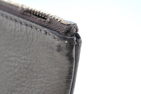 Authentic GUCCI Bamboo Tassel Clutch Hand Bag Purse Leather 449653 Gray K6621