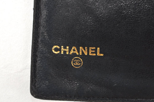 Authentic CHANEL Vintage Caviar Skin CC Logo Long Wallet Purse Black K6629