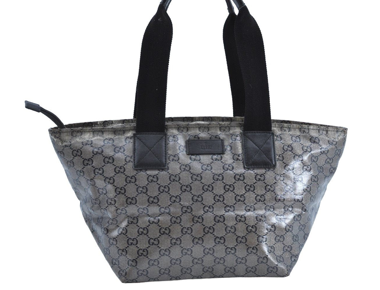 Authentic GUCCI GG Crystal Shoulder Tote Bag PVC Leather 131230 Black K6678