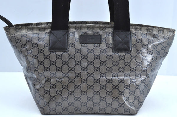 Authentic GUCCI GG Crystal Shoulder Tote Bag PVC Leather 131230 Black K6678