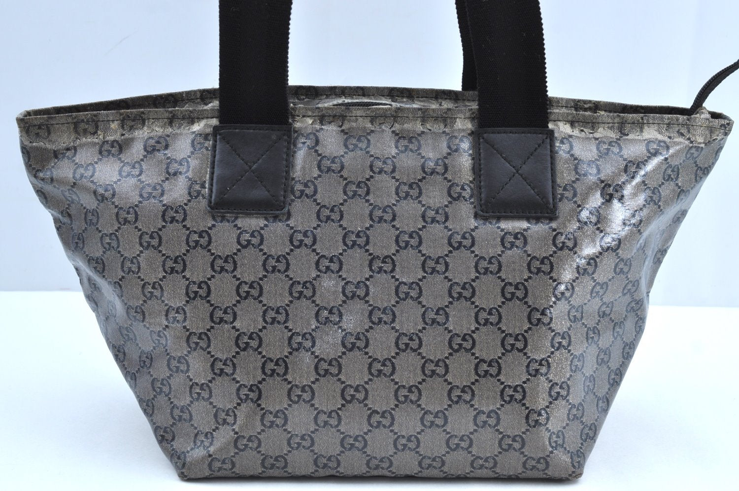 Authentic GUCCI GG Crystal Shoulder Tote Bag PVC Leather 131230 Black K6678