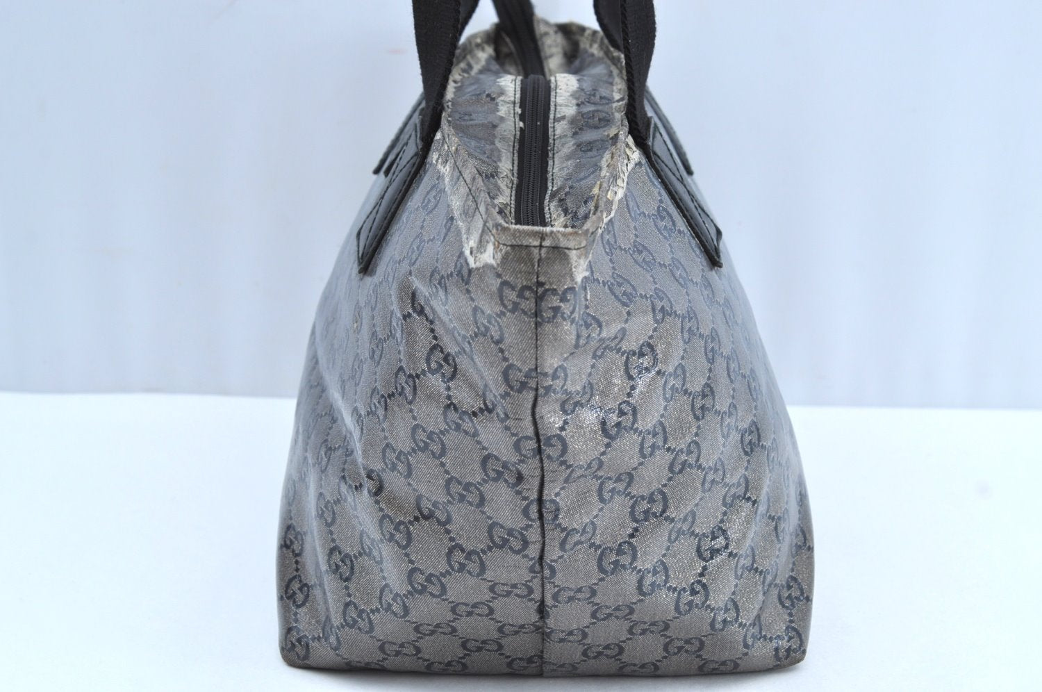 Authentic GUCCI GG Crystal Shoulder Tote Bag PVC Leather 131230 Black K6678