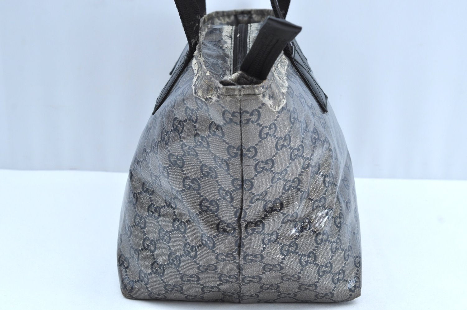 Authentic GUCCI GG Crystal Shoulder Tote Bag PVC Leather 131230 Black K6678