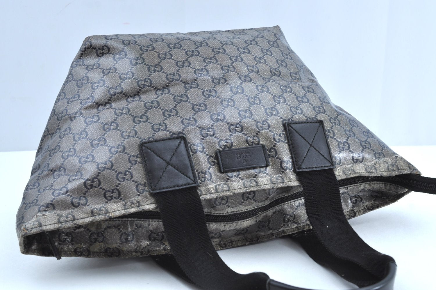 Authentic GUCCI GG Crystal Shoulder Tote Bag PVC Leather 131230 Black K6678