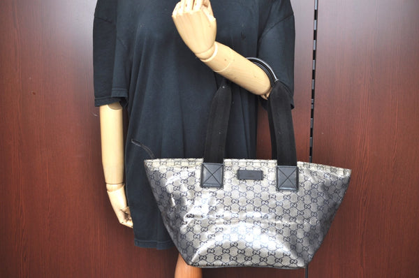 Authentic GUCCI GG Crystal Shoulder Tote Bag PVC Leather 131230 Black K6678