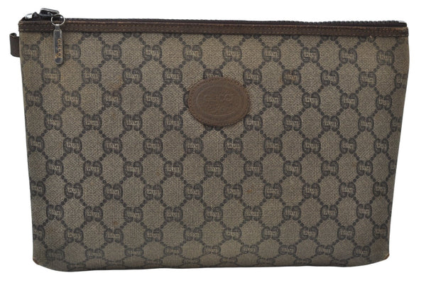 Authentic GUCCI Vintage GG Plus Clutch Hand Bag Purse PVC Leather Brown K6679