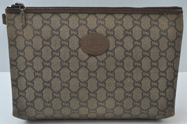 Authentic GUCCI Vintage GG Plus Clutch Hand Bag Purse PVC Leather Brown K6679