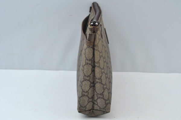 Authentic GUCCI Vintage GG Plus Clutch Hand Bag Purse PVC Leather Brown K6679