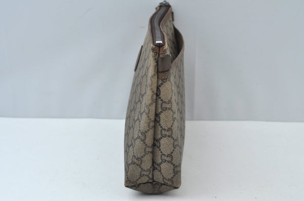 Authentic GUCCI Vintage GG Plus Clutch Hand Bag Purse PVC Leather Brown K6679