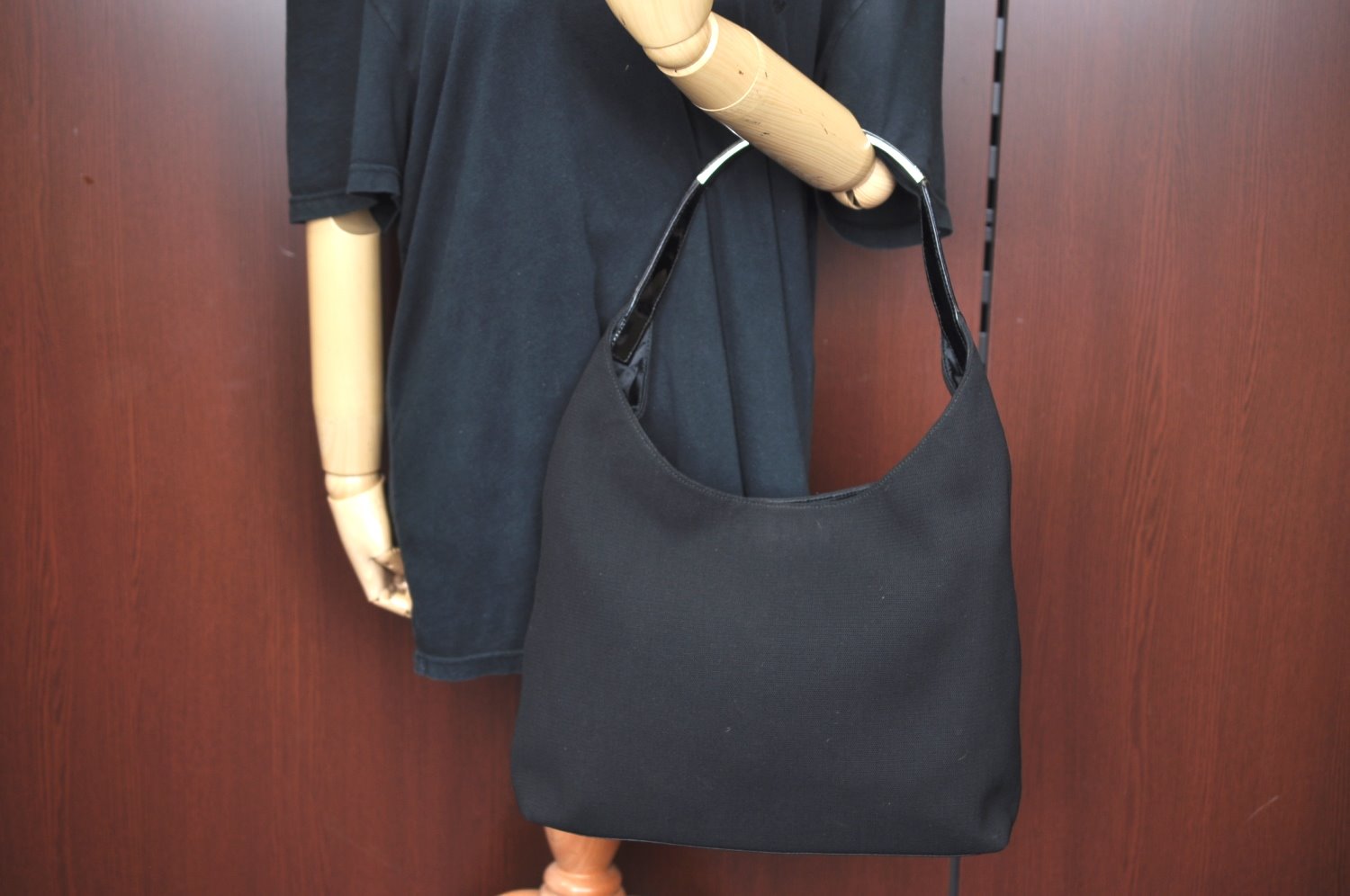 Authentic GUCCI Shoulder Hand Bag Purse Nylon Leather 0013297 Black K6691