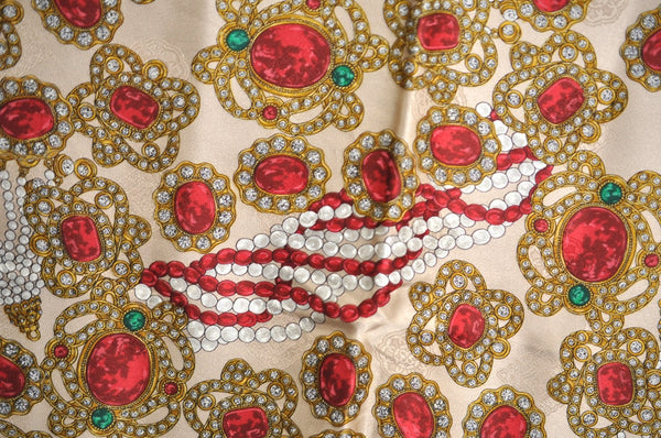 Authentic CHANEL Vintage Scarf Jewel Motif Silk Beige K6752