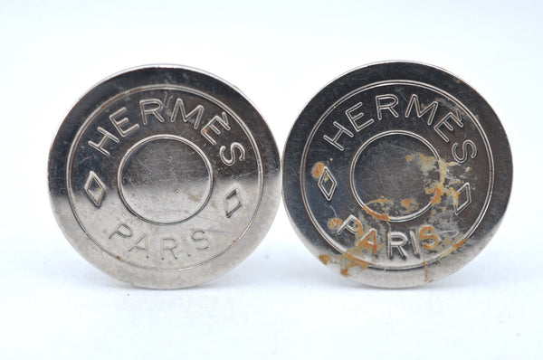 Authentic HERMES BIJOUTERIE FANTASIE Sellier Earrings Silver K6771