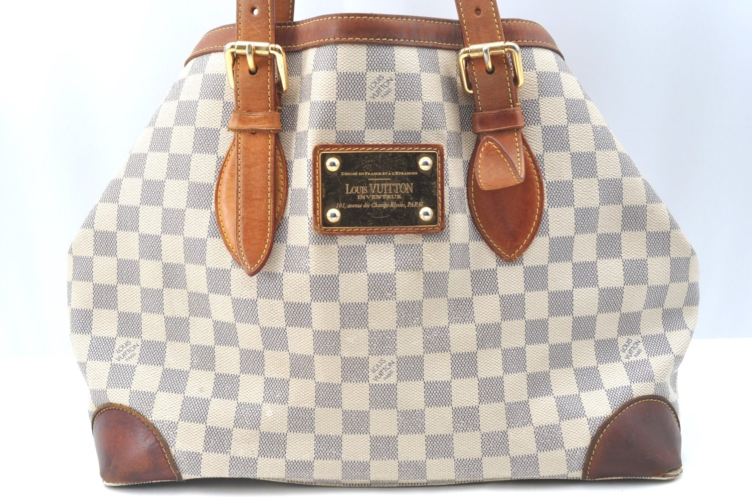 Authentic Louis Vuitton Damier Azur Hampstead MM N51206 Shoulder Tote Bag K6817