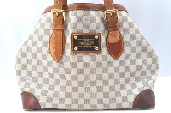 Authentic Louis Vuitton Damier Azur Hampstead MM N51206 Shoulder Tote Bag K6817