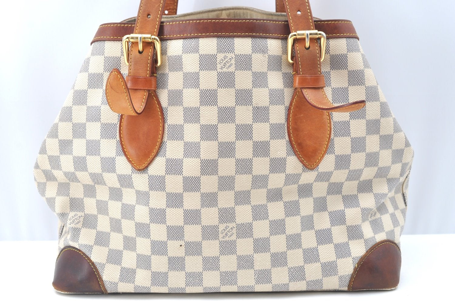 Authentic Louis Vuitton Damier Azur Hampstead MM N51206 Shoulder Tote Bag K6817