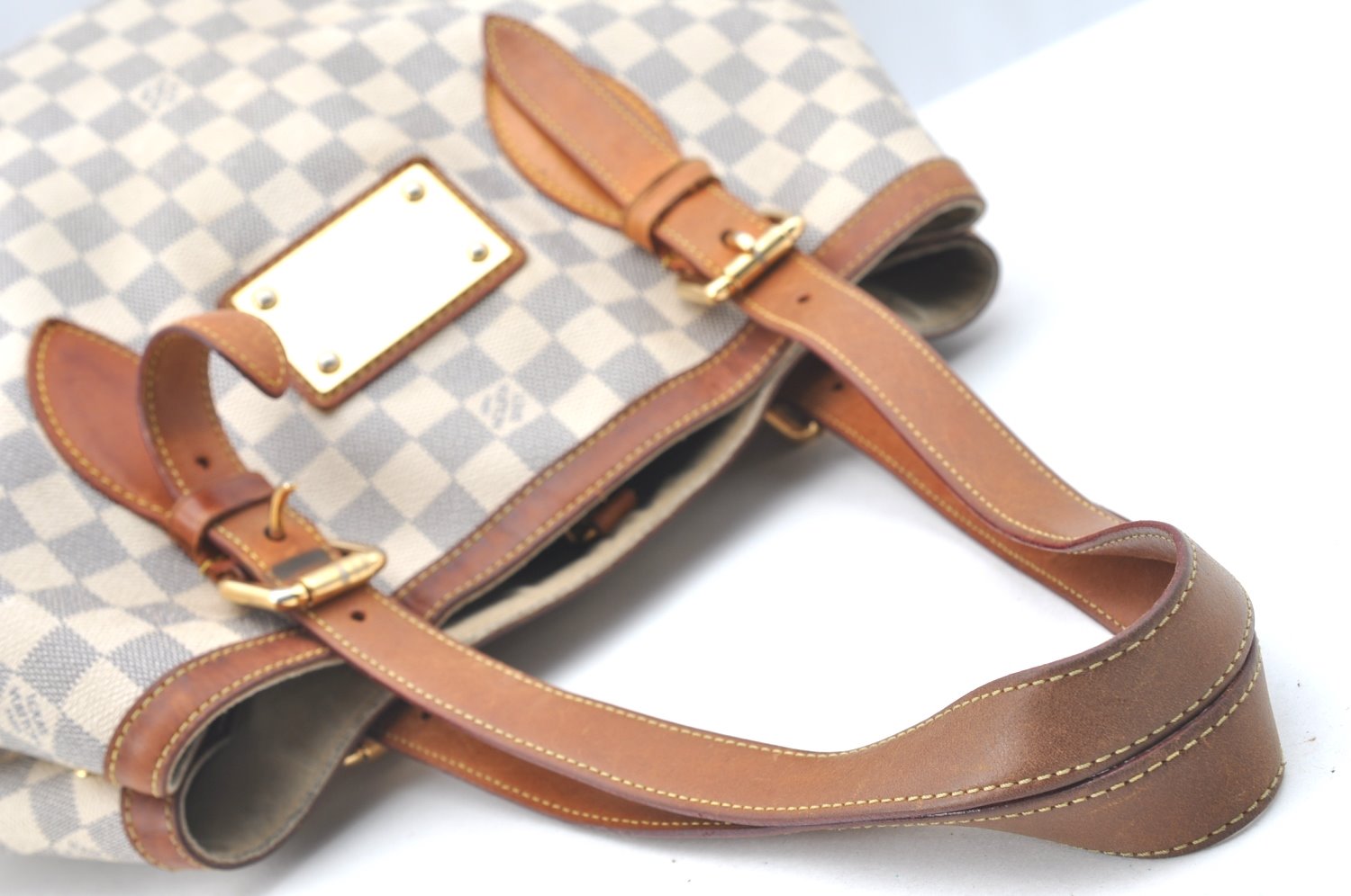 Authentic Louis Vuitton Damier Azur Hampstead MM N51206 Shoulder Tote Bag K6817