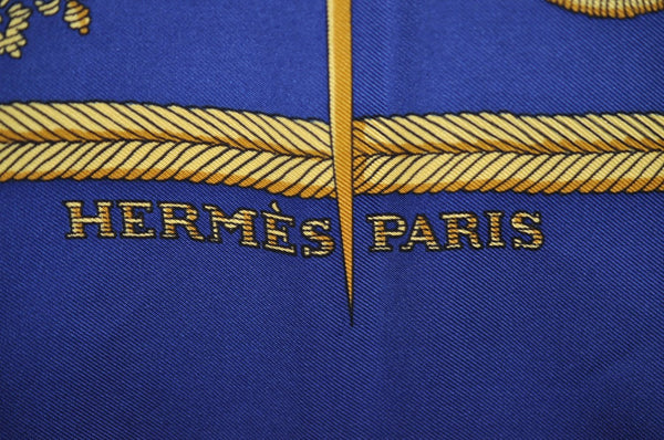 Authentic HERMES Carre 90 Scarf "LES ARMES DE PARIS" Silk Yellow K6827