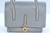 Authentic Salvatore Ferragamo Gancini Leather Shoulder Hand Bag Light Gray K6833