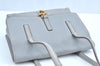 Authentic Salvatore Ferragamo Gancini Leather Shoulder Hand Bag Light Gray K6833
