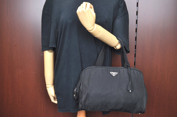 Authentic PRADA Nylon Tessuto Shoulder Hand Bag Black K6852