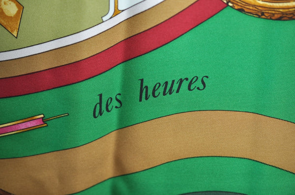 Authentic HERMES Carre 90 Scarf "parmi les fleurs je compt" Silk Green K6871