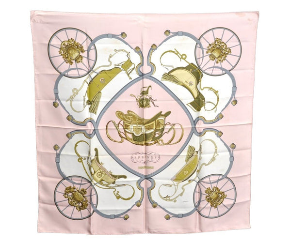 Authentic HERMES Carre 90 Scarf "SPRINGS" Silk Pink K6883