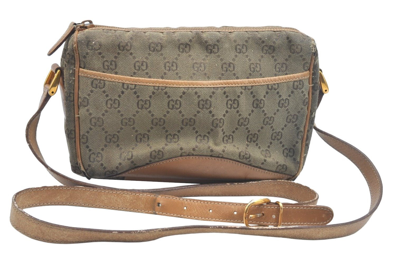 Authentic GUCCI Shoulder Cross Body Bag GG Canvas Leather Brown Junk K6918