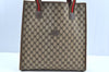 Authentic GUCCI Web Sherry Line Shoulder Tote Bag GG PVC Leather Brown K6925
