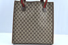 Authentic GUCCI Web Sherry Line Shoulder Tote Bag GG PVC Leather Brown K6925