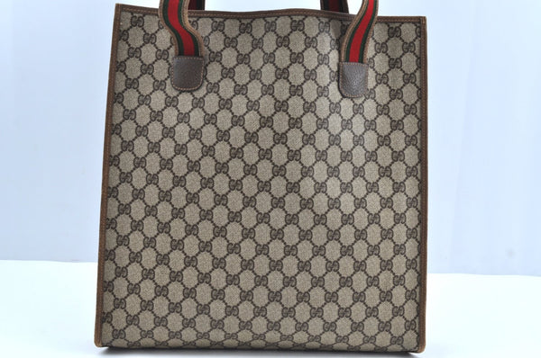 Authentic GUCCI Web Sherry Line Shoulder Tote Bag GG PVC Leather Brown K6925