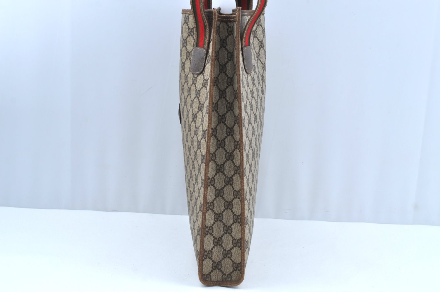 Authentic GUCCI Web Sherry Line Shoulder Tote Bag GG PVC Leather Brown K6925