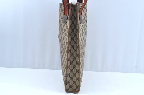 Authentic GUCCI Web Sherry Line Shoulder Tote Bag GG PVC Leather Brown K6925