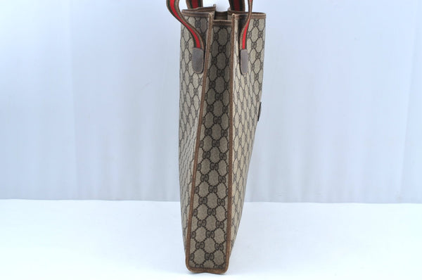 Authentic GUCCI Web Sherry Line Shoulder Tote Bag GG PVC Leather Brown K6925