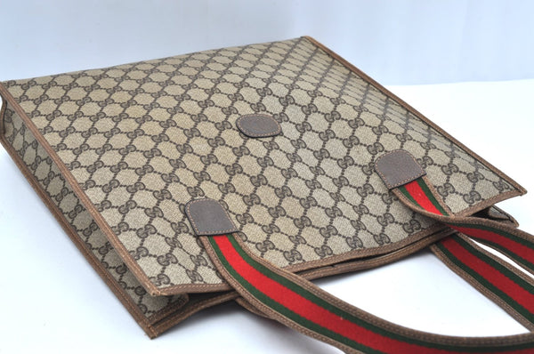 Authentic GUCCI Web Sherry Line Shoulder Tote Bag GG PVC Leather Brown K6925