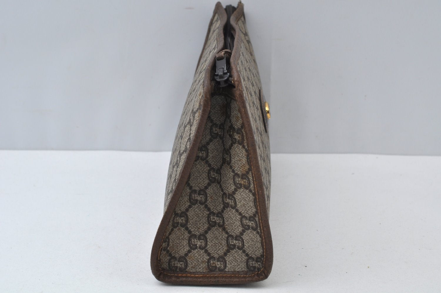 Authentic GUCCI GG Plus Vintage Clutch Hand Bag Purse PVC Leather Brown K6929