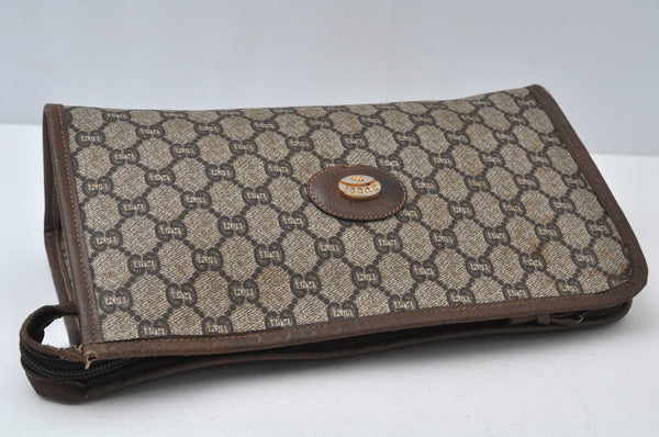 Authentic GUCCI GG Plus Vintage Clutch Hand Bag Purse PVC Leather Brown K6929