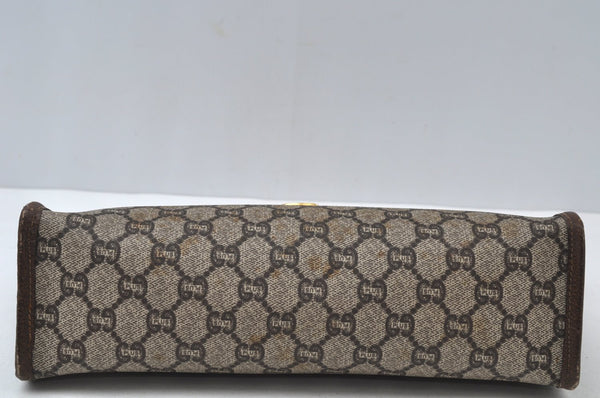 Authentic GUCCI GG Plus Vintage Clutch Hand Bag Purse PVC Leather Brown K6929