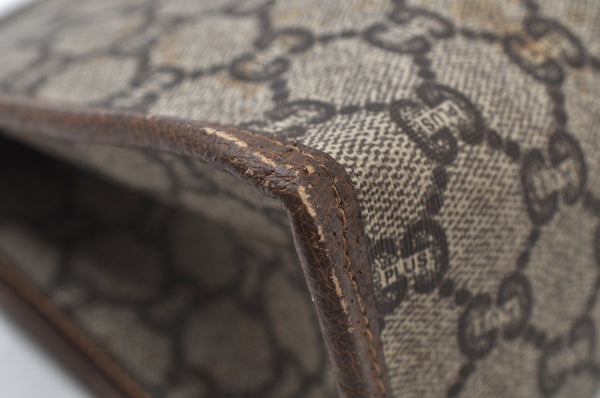 Authentic GUCCI GG Plus Vintage Clutch Hand Bag Purse PVC Leather Brown K6929