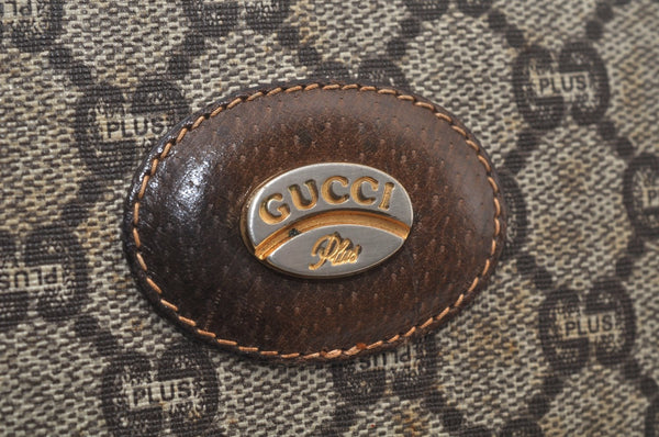 Authentic GUCCI GG Plus Vintage Clutch Hand Bag Purse PVC Leather Brown K6929